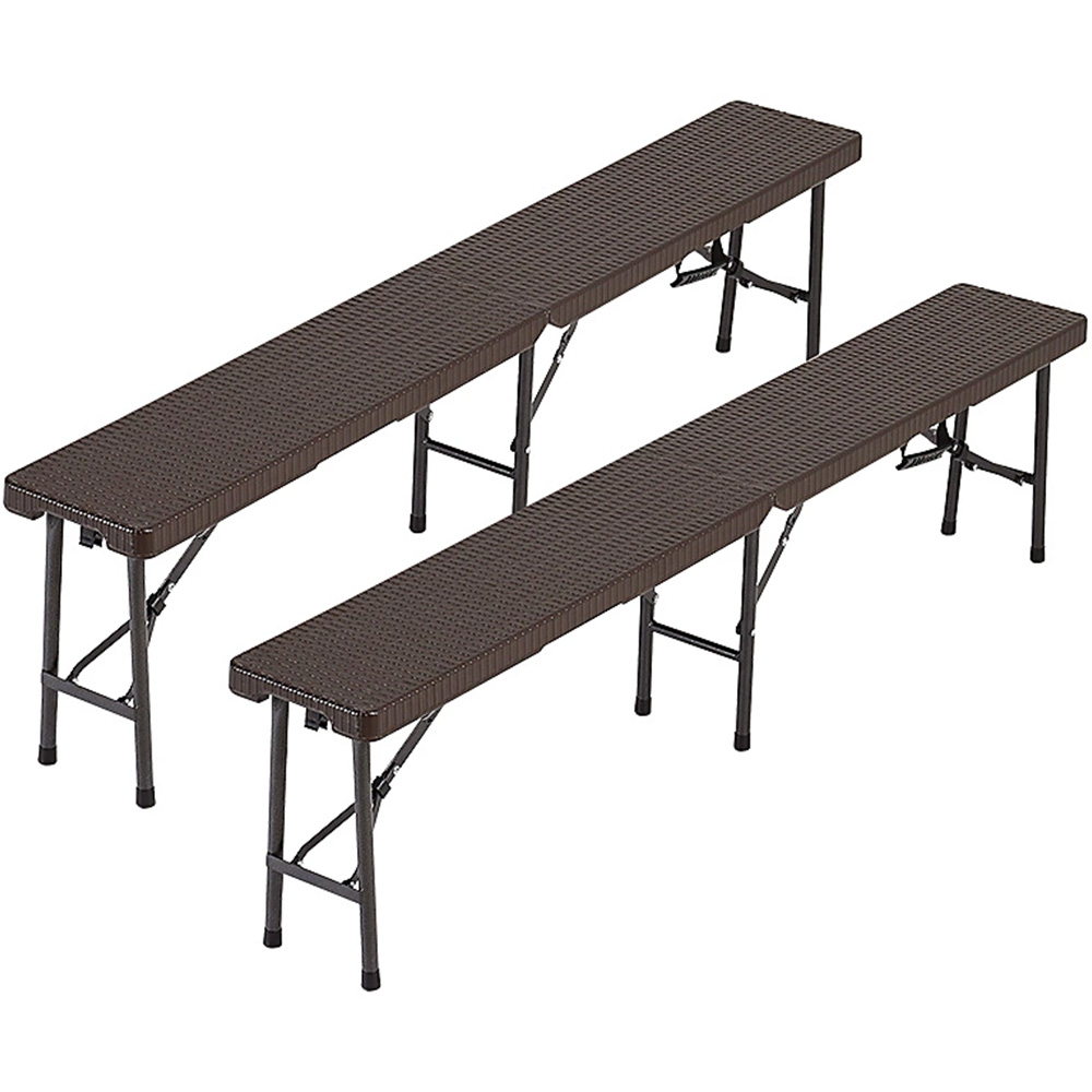 Living and Home Set of 2 Rattan Brown Folding Bench Image 2