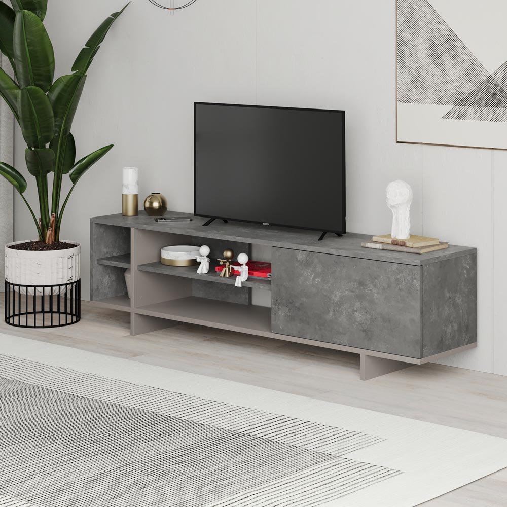 Decortie Stockton Single Door 4 Shelf Mocha Grey TV Stand Image 5