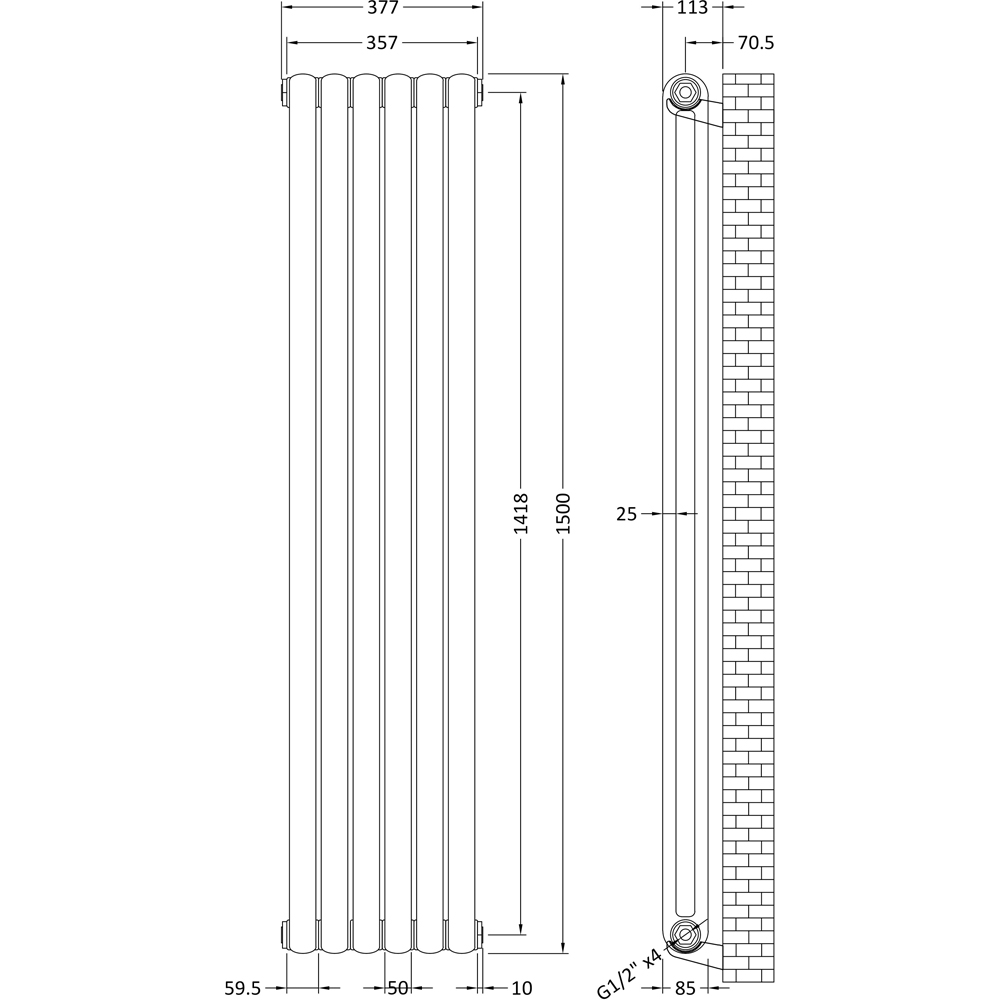 nuie Salvia High Gloss White Radiator 1500 x 383mm Image 3