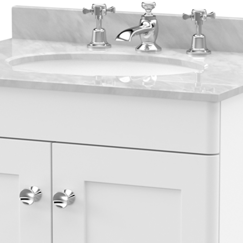 nuie Classique 2 Door Satin White and Grey Floor Standing Unit and 3 Tap Hole Marble Basin 600mm Image 2