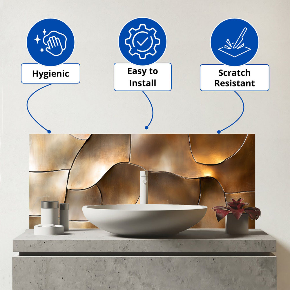 Warren Reed Designer Bronze Gold Eclectic Design Glass Bathroom Splashback 25 x 60cm Image 3
