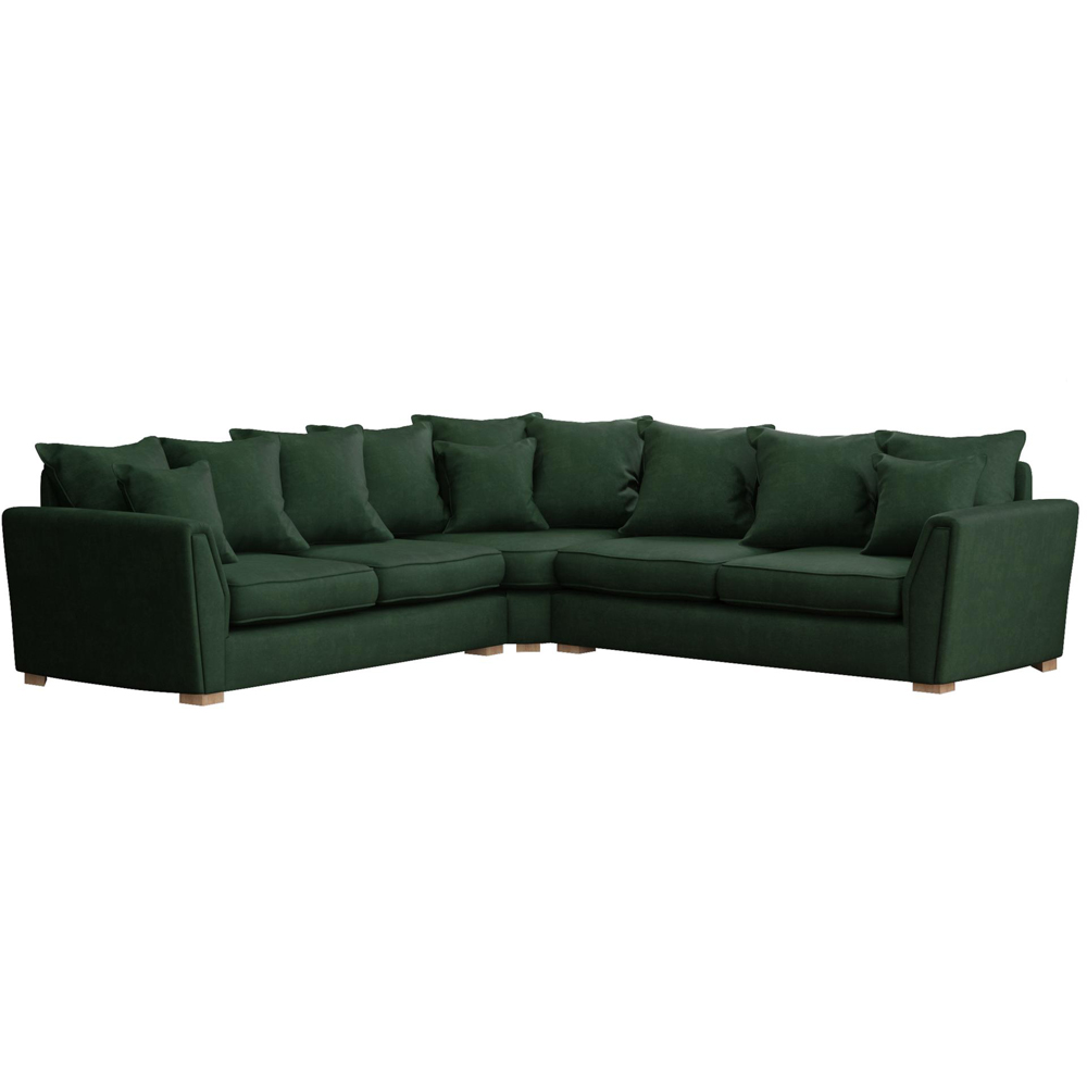 Wendleberry 4 Seater Forest Green Plush Velvet Scatter Back Corner Sofa Image 2