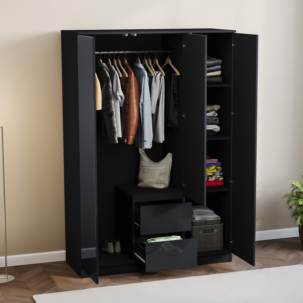 Vida Designs Glinton 3 Door 2 Drawer Black Wardrobe Image 4