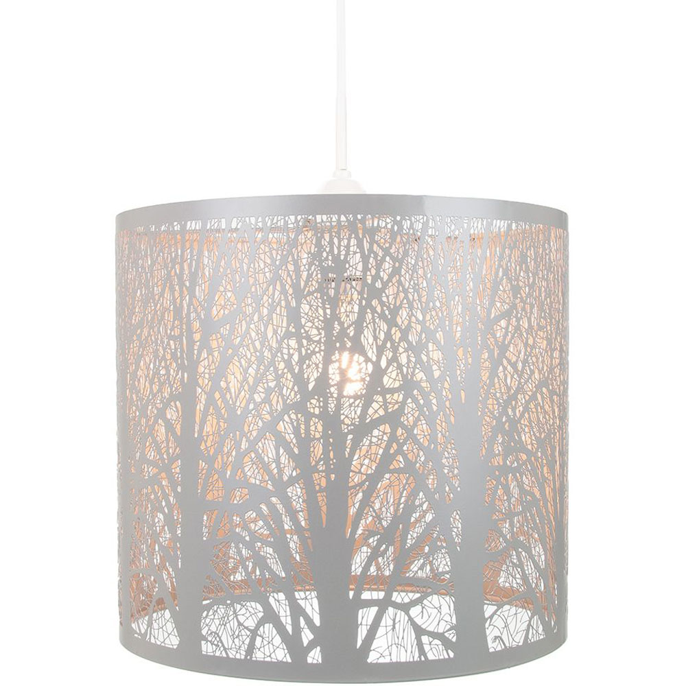 Happy Homewares Soft Grey Metal Forest Design Pendant Shade Image 2