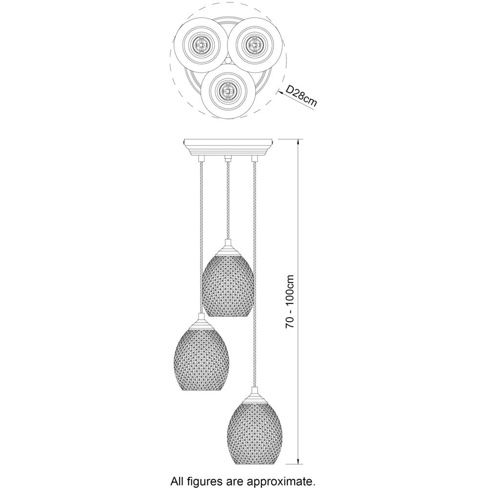Cosylyte Lorne Matt Black Faceted Glass 3 Light Cluster Pendant Light Image 6