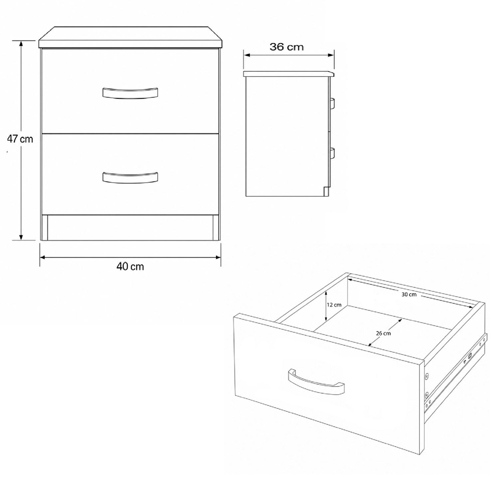 FWStyle Tunis 2 Drawer Matt Black Bedside Table Image 8