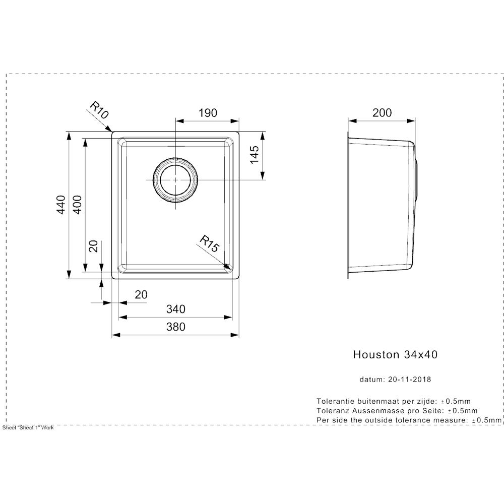 Reginox Houston Silver Single Square Bowl Sink 340 x 400mm Image 3