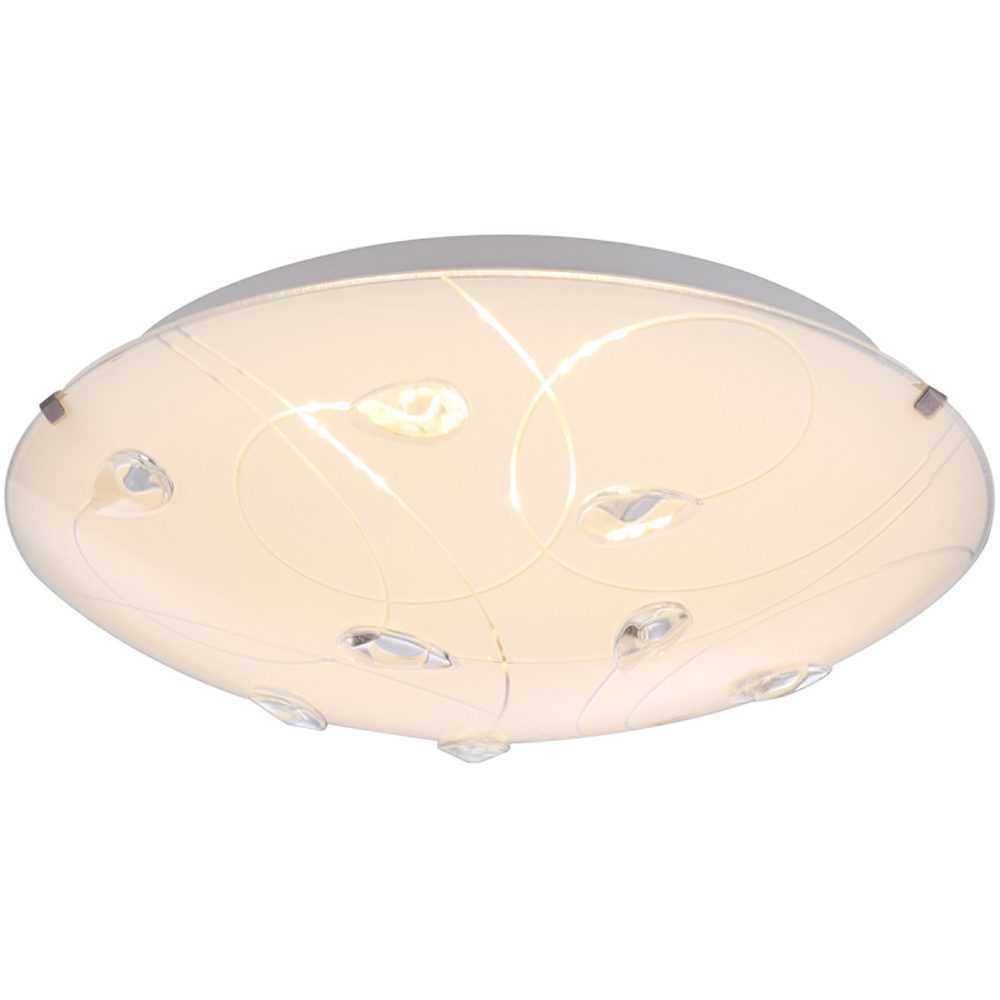 Happy Homewares Opal White Glass Flush Ceiling Light with Crystal Drop Image 3