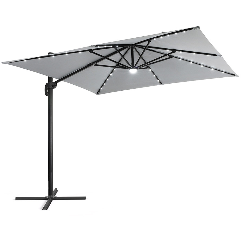 Living and Home Light Grey LED Square Rotatable Cantilever Parasol with Square HDPE Base 3m Image 3