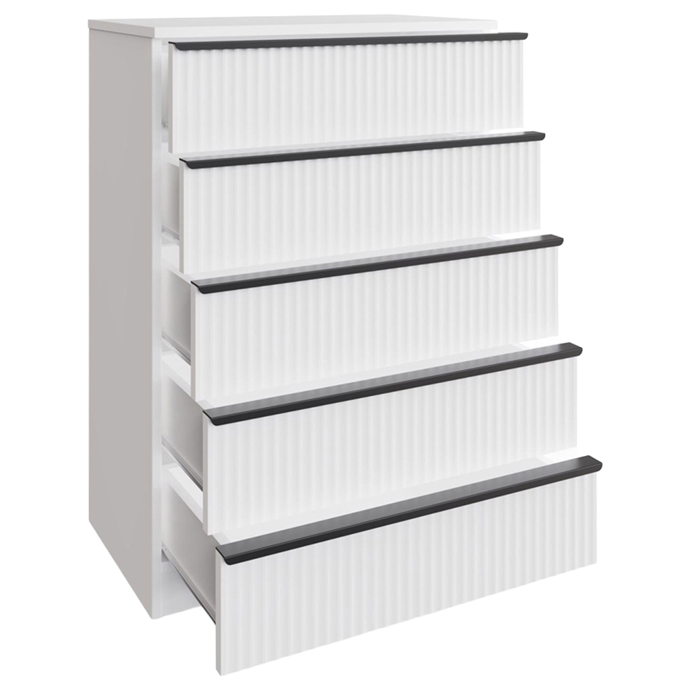 FWStyle Lania 5 Drawer White Scalloped Ripple Effect Chest of Drawers Image 3