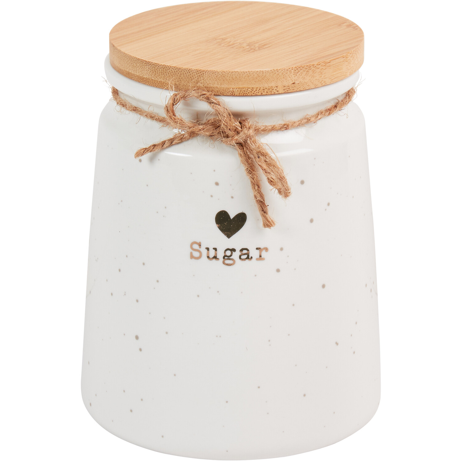 Gold Heart Canister with Bamboo Lid - White / Sugar Image 1