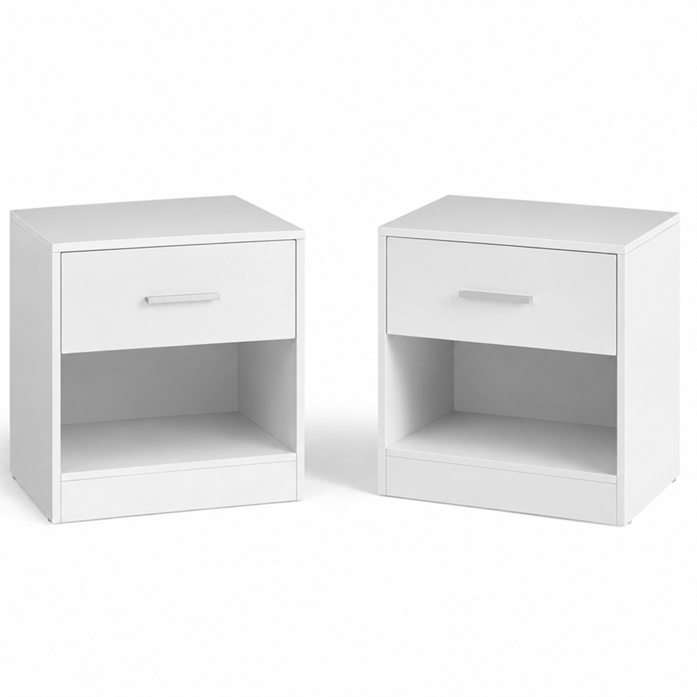 Modcraft Single Shelf Single Drawer White Bedside Table Set of 2 Image 2