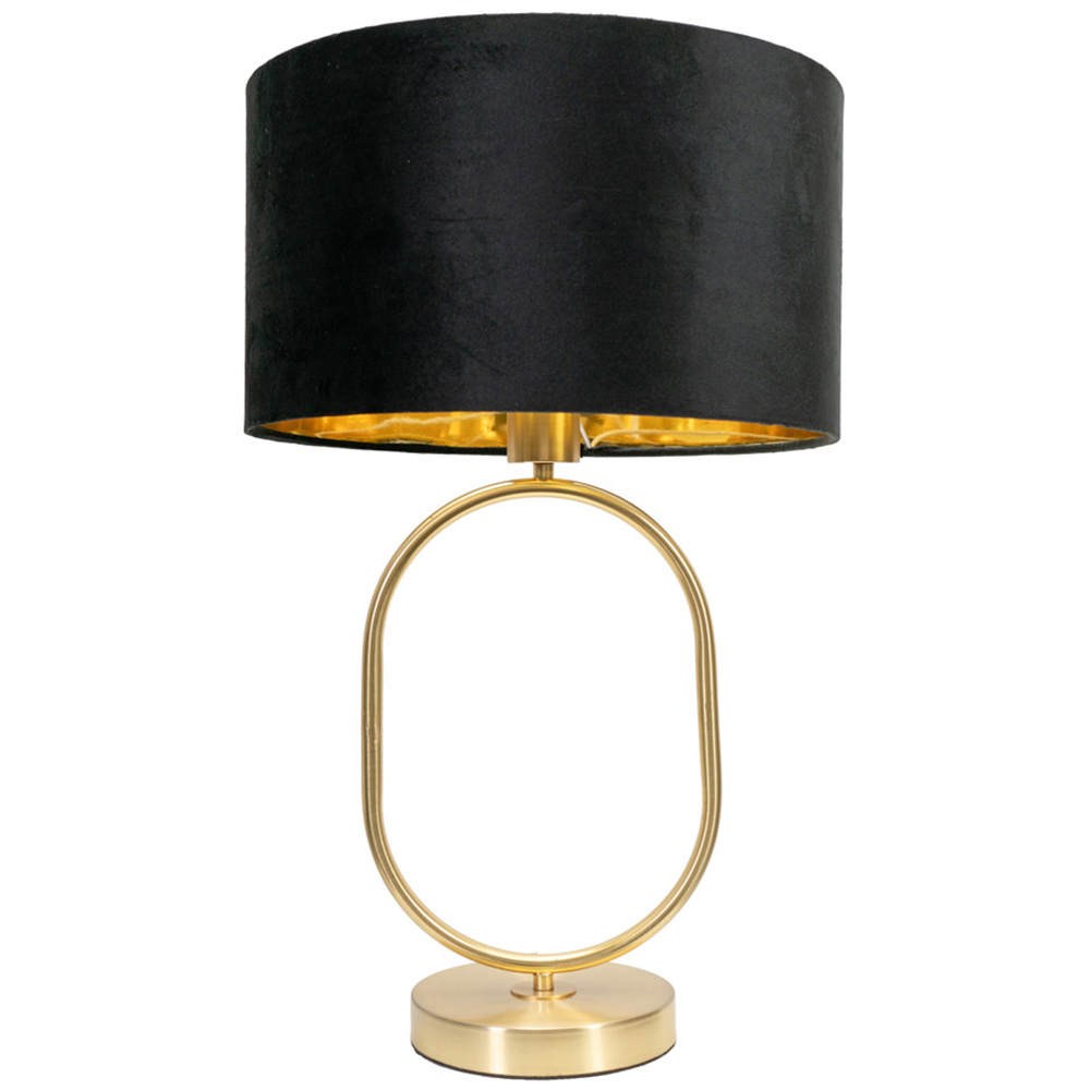 ValueLights Antonia Black Velvet and Gold Drum Shade Brushed Gold Oval LED Table Lamp Image 1