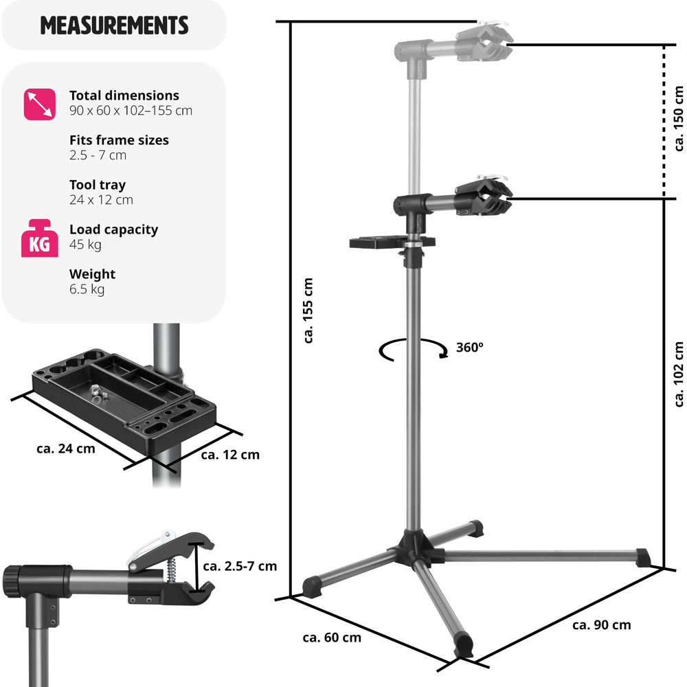 tectake Bike Repair Stand with Tool Tray Image 8