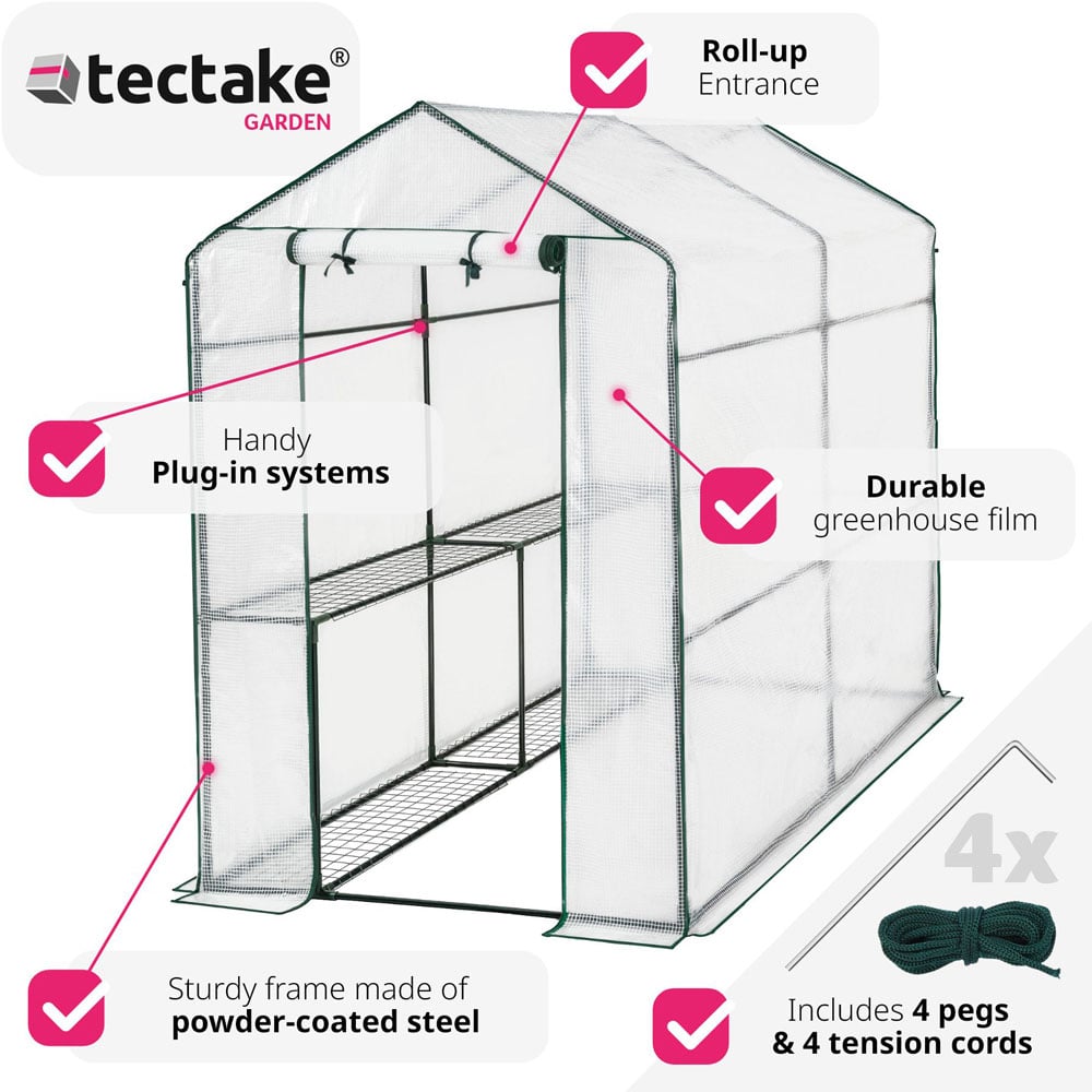 tectake 4 Shelf 3.9 x 6.1ft Greenhouse with Tarpaulin Cover Image 3