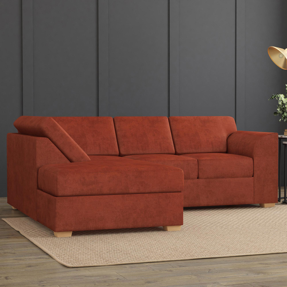 Modo 3 Seater Marmalade Plush Velvet Left Hand Fixed Back L-Shape Corner Sofa Image 6