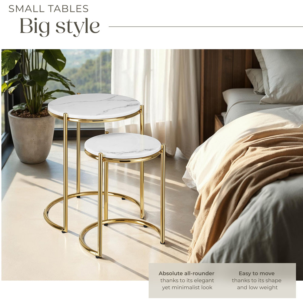 tectake Side Table Ellsa White and Gold Marble Top Side Table Set of 2 Image 3