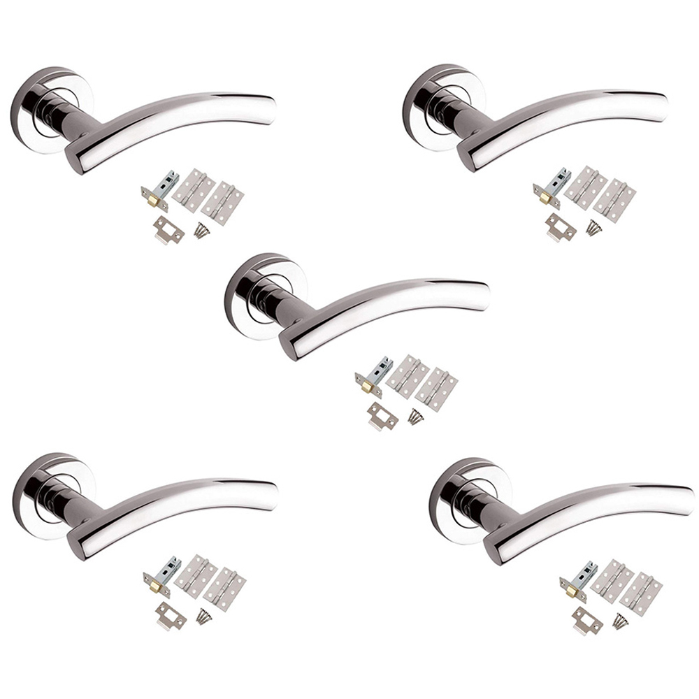 Golden Grace Polished Chrome Arched T-Bar Lever Door Handle 5 Pack Image 1