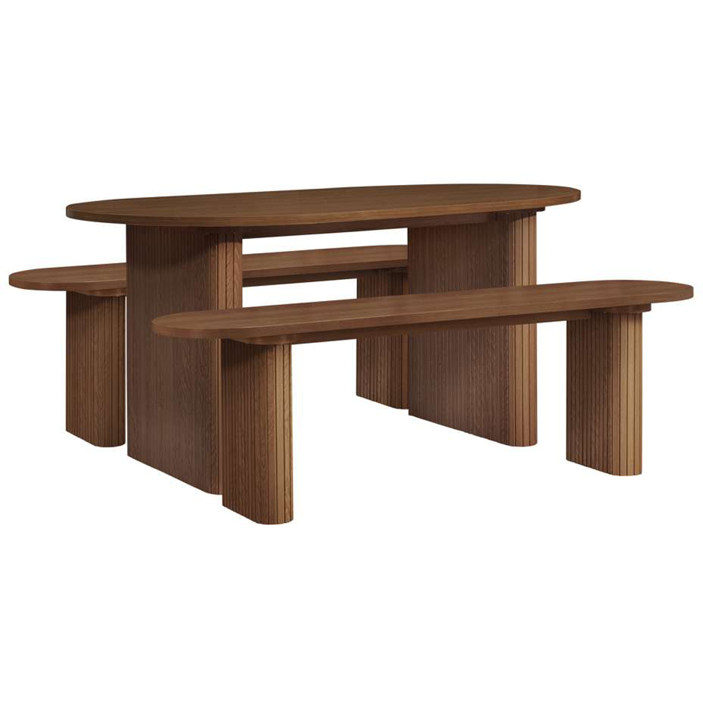 Birlea Axel 4 Seater Oval Fluted Dining Bench Set Walnut Image 2