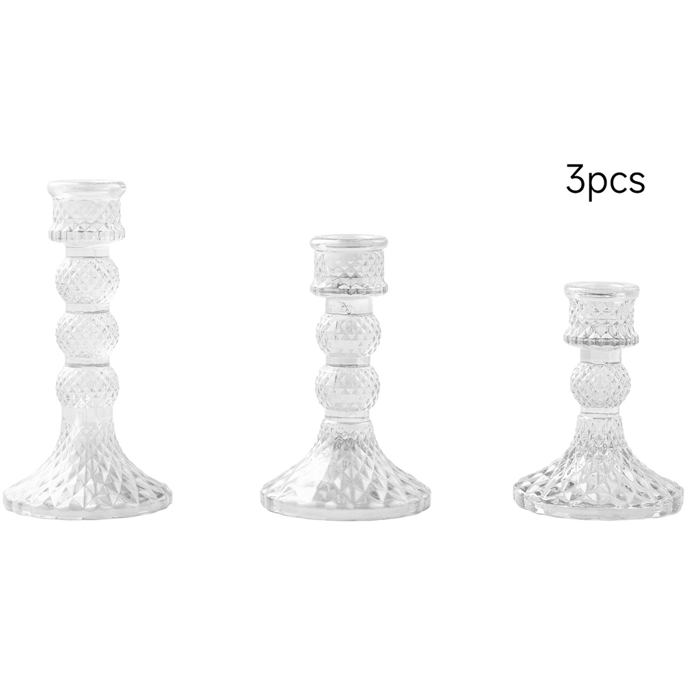 Living and Home Clear Glass Tiered Candlestick Holder Set of 3 Image 3