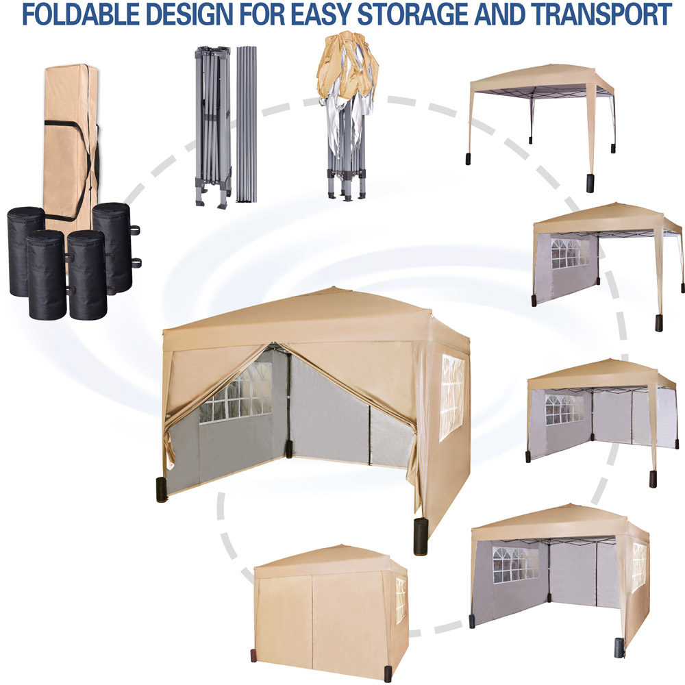 Beige Pop Up Patio Canopy Tent with Removable Sidewalls 3 x 3m Image 5