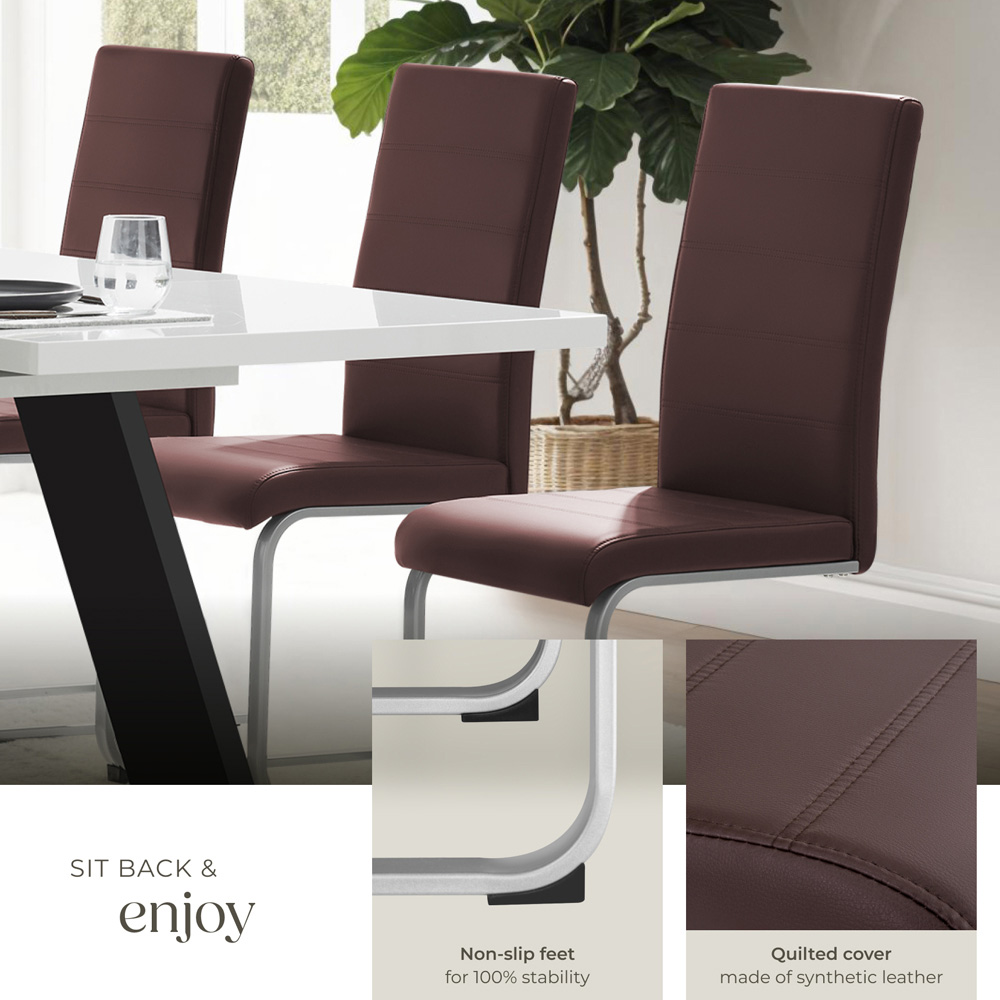 tectake Set of 8 Brown Cantilever High Backrest Dining Chair Image 8