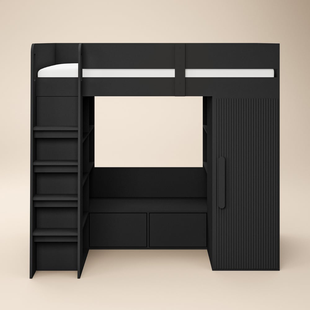 Flair Aspen Black Ribbed High Sleeper with Storage and Wardrobe Image 3