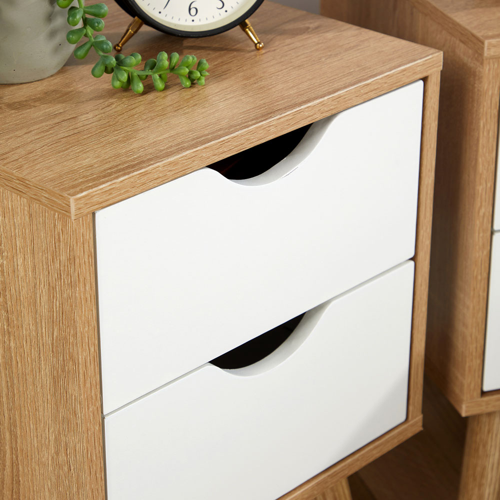 Home Source Boden 2 Drawer Oak White Bedside Table Set of 2 Image 3