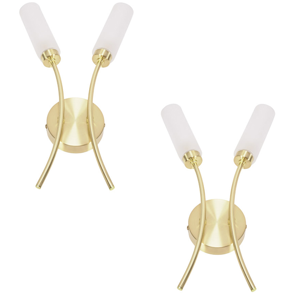 ValueLights Maya 2 Way Brushed Gold Curved Upright Reed Shaded LED Wall Light 2 Pack Image 1