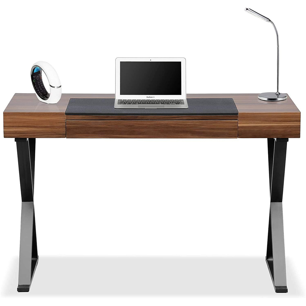 Centurion Supports Adonis Single Drawer Computer Desk with Leather Pad Matt Black and Walnut Image 3
