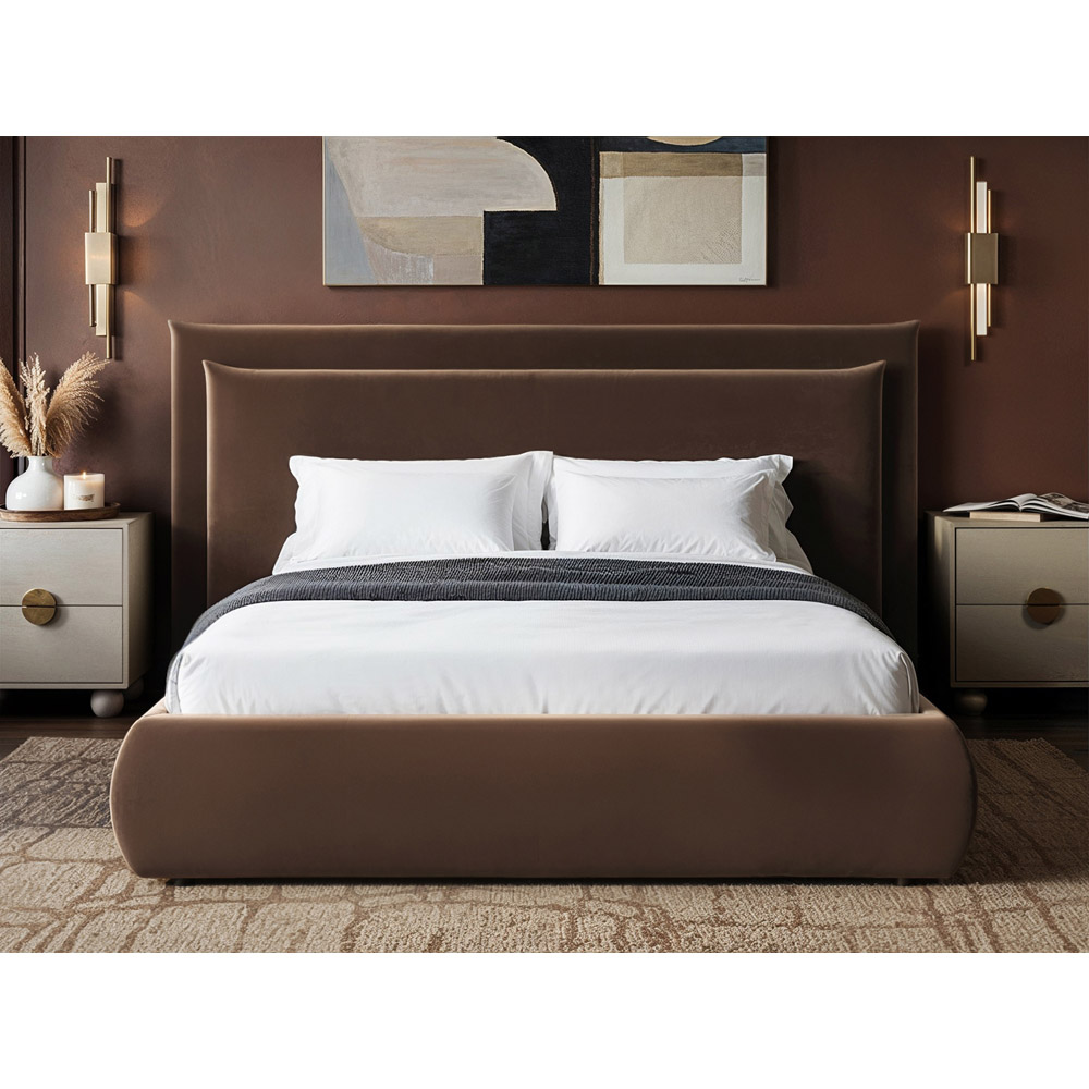 Solace+Co Sigrid King Size Chocolate Velvet Ottoman Storage Bed Image 5