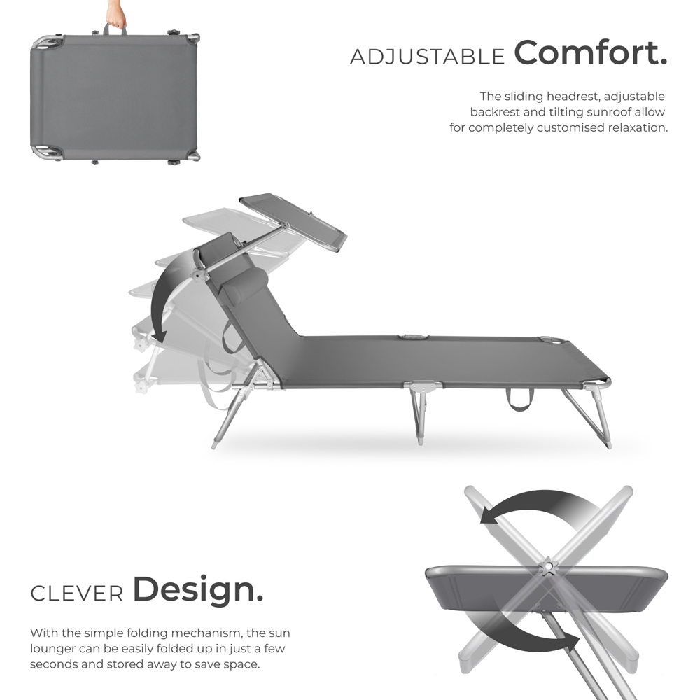 tectake Chloé Set of 2 Grey 4 Step Backrest Sun Lounger with Head Cushion Image 3