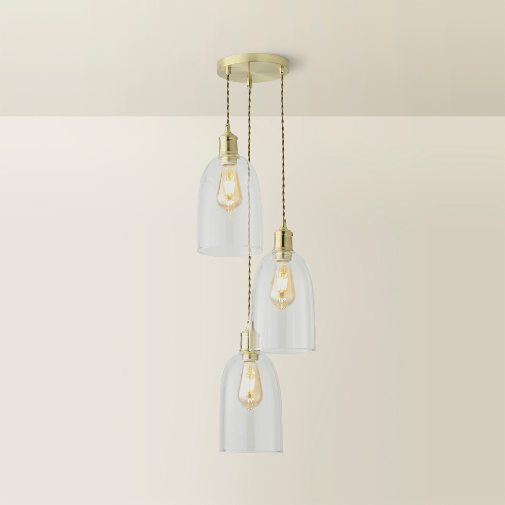 ValueLights Kira Glass Dome 3 Drop Cluster Brushed Gold LED Ceiling Pendant Light Image 5