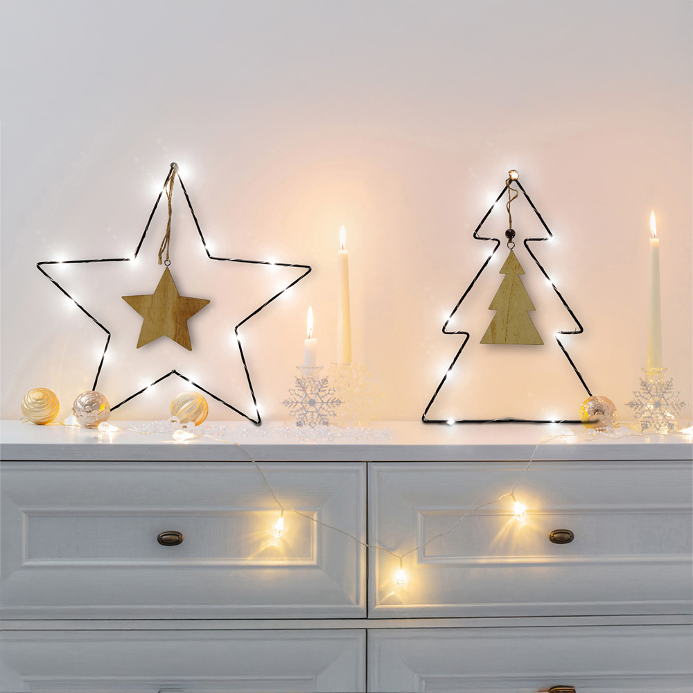 St Helens LED Metal Christmas Star Decoration with Wooden Centre Image 7