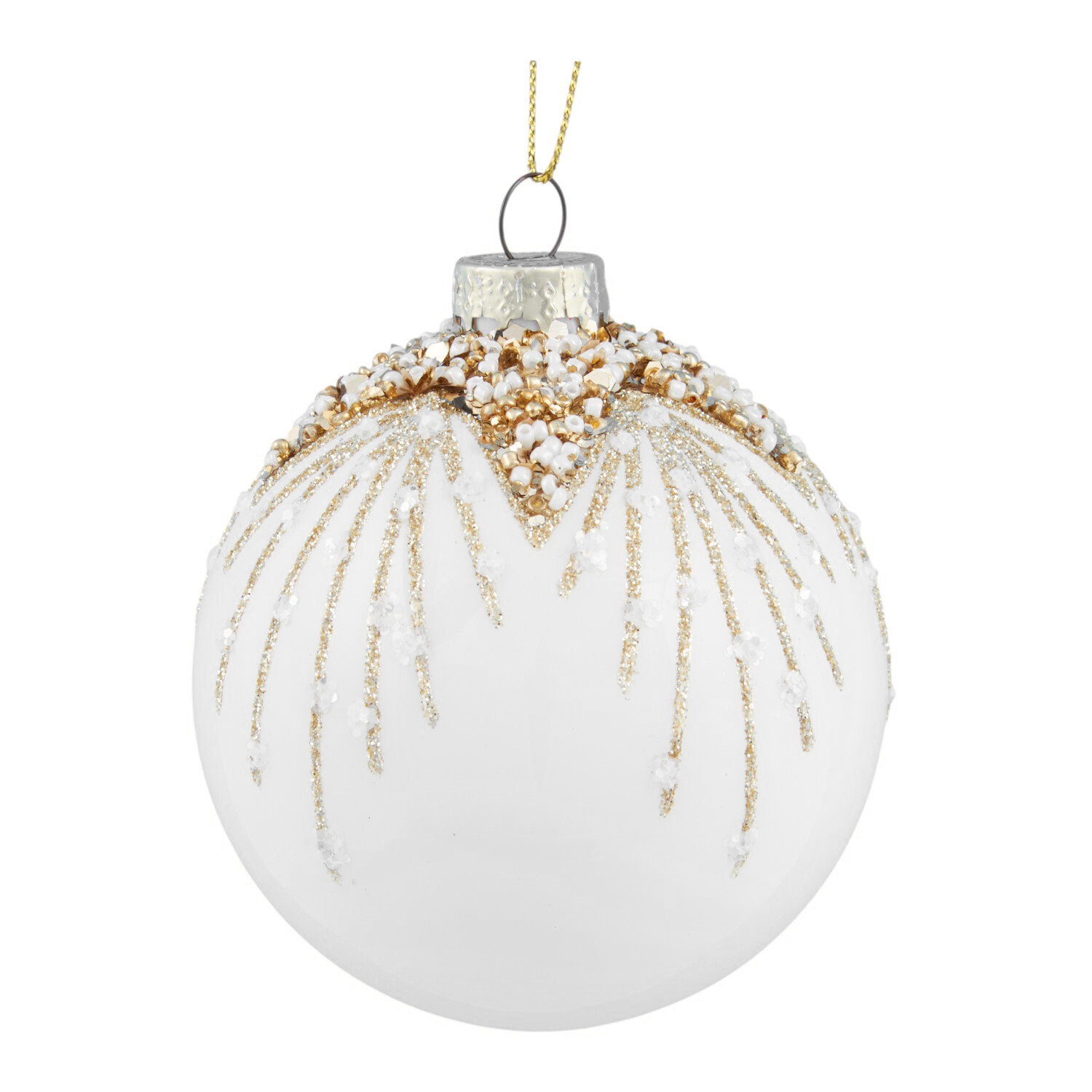 Ivory and Gold Beaded Bauble Image 2