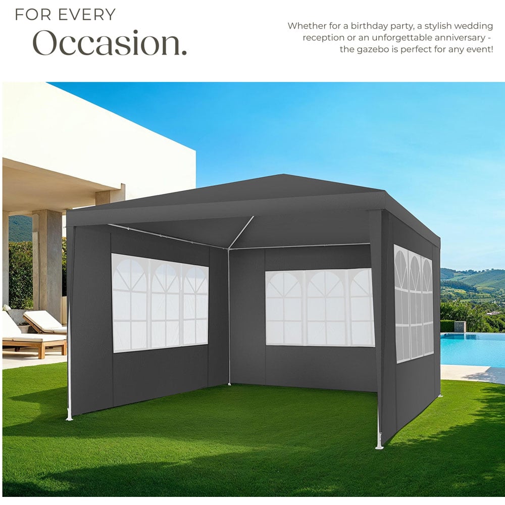 tectake Barinas 3 x 3m Grey Water Resistant Gazebo with 3 Side Panels Image 7