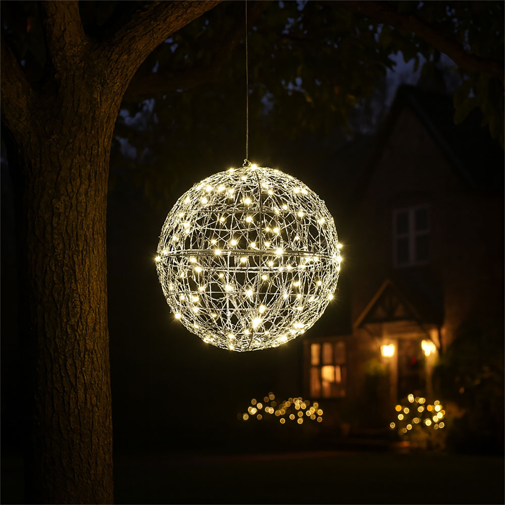 Xmas Haus Shiny Silver 160 Warm White Micro LED Ball Light 30cm Image 2