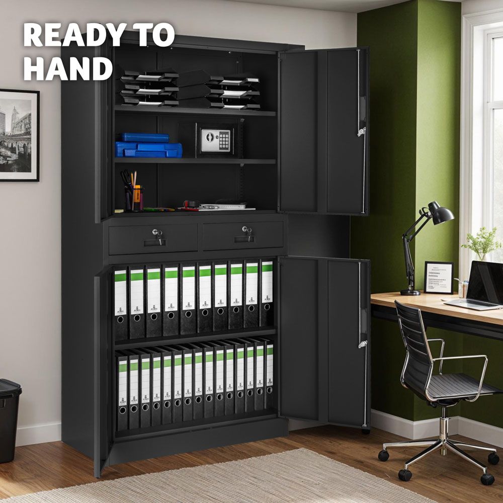 tectake Cosmo 4 Door 2 Drawer Black Lockable Filing Cabinet Image 3