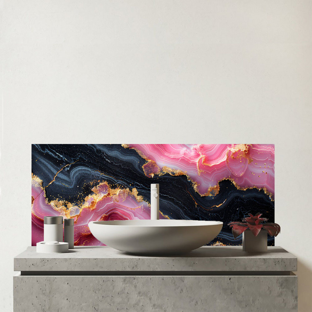 Warren Reed Designer Pink and Black Marble Effect Bathroom Splashback 25 x 60cm Image 1