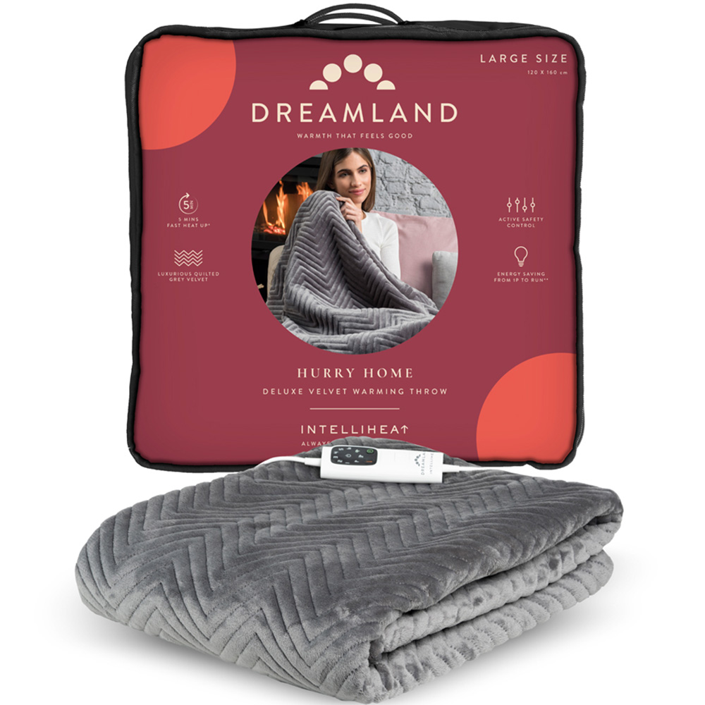 Dreamland Hurry Home Grey Velvet Herringbone Quilted Heated Throw 120 x 160cm Image 2