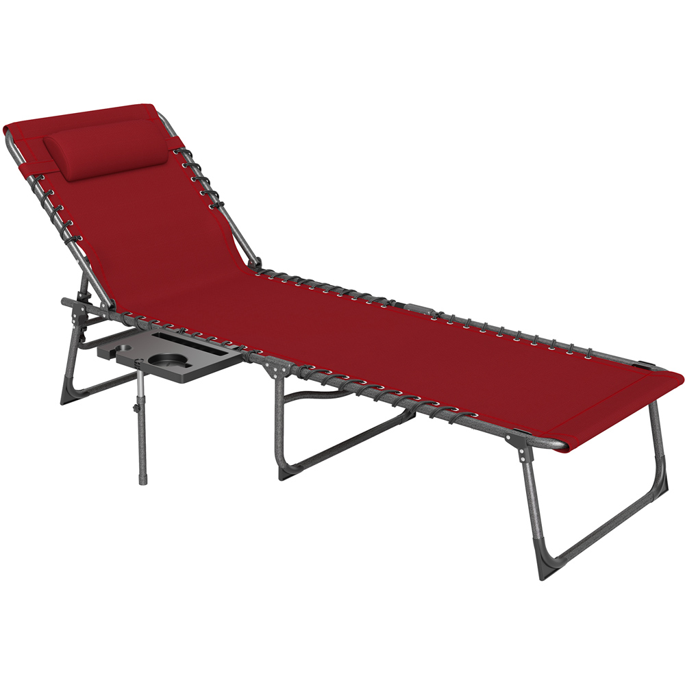 Outsunny Red 5 Level Adjustable Folding Sun Lounger with Side Table Image 2