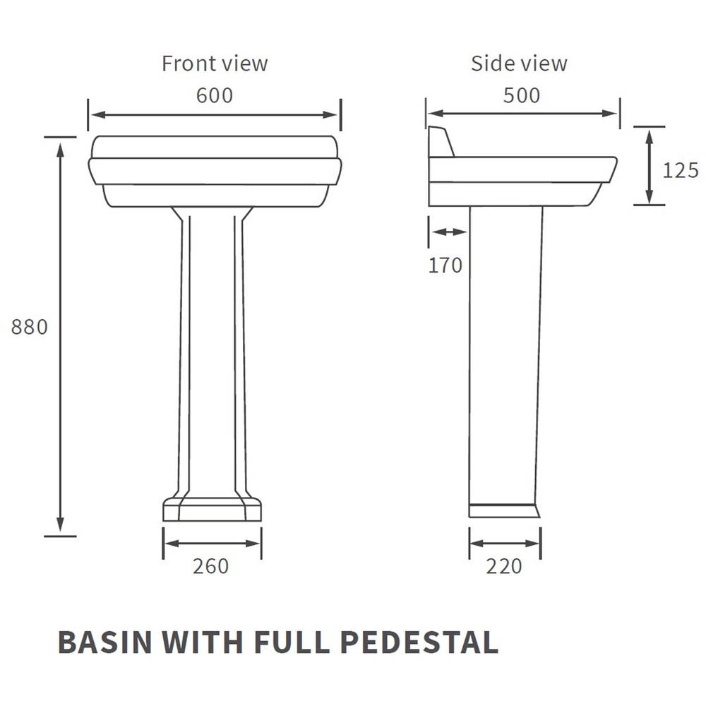 Bathstore Pelosa Single Tap Hole White Vitreous China Full Pedestal Basin 600 x 500mm Image 7