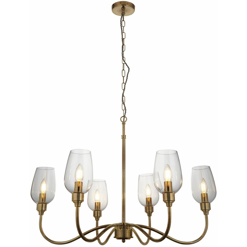 Merano Livorno 6 Light Clear Glass Antique Brass Plate Pendant Light Image 3