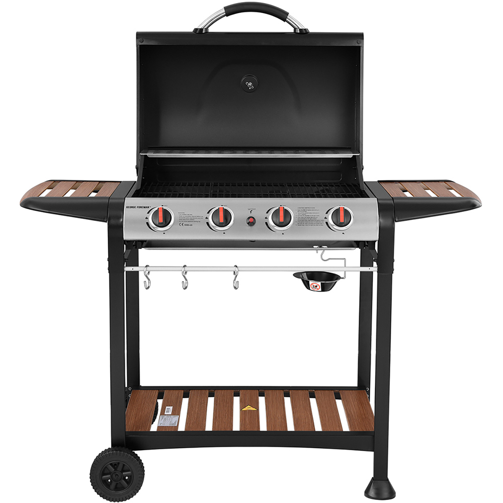 George Foreman Black and Wood 4 Burner Gas BBQ Image 4