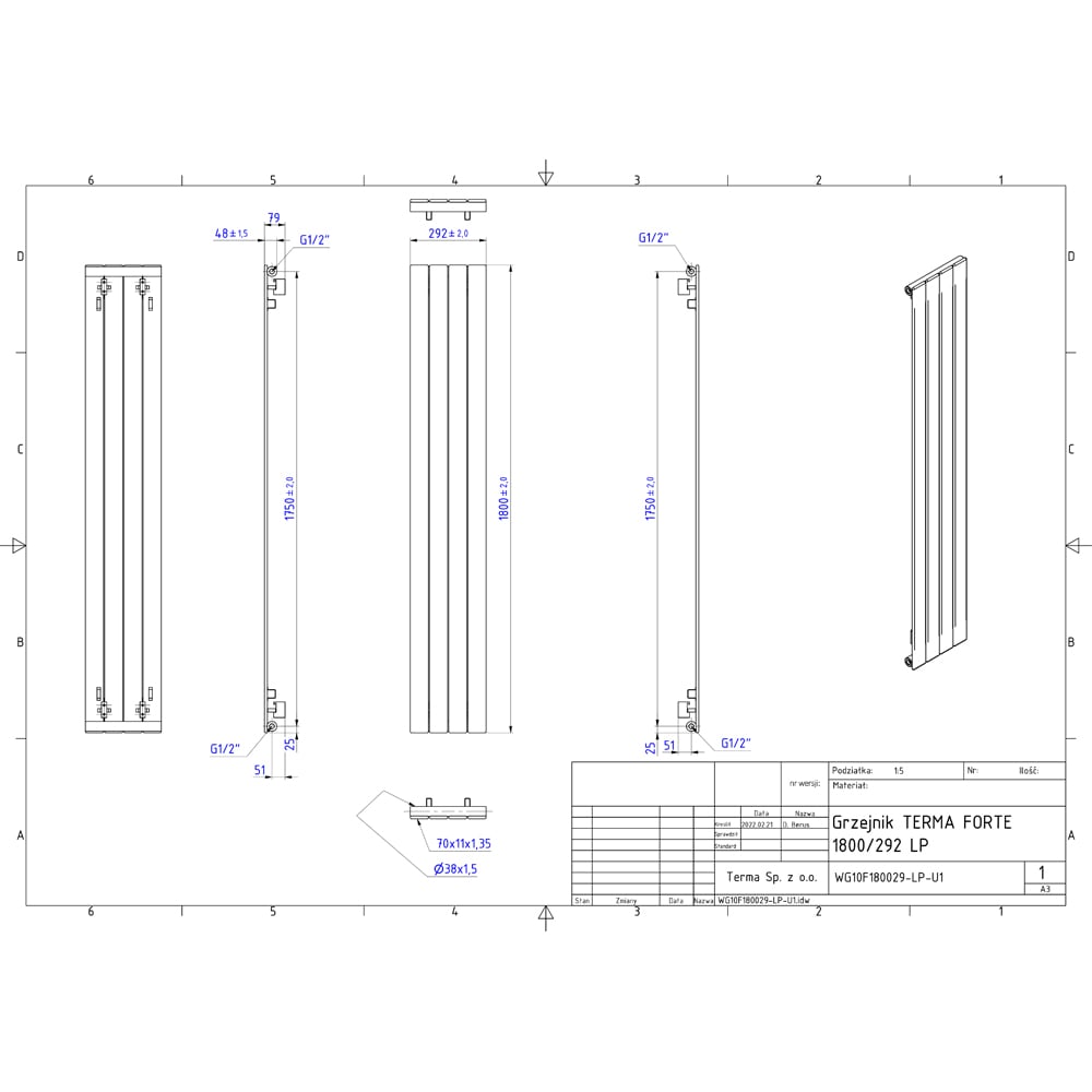 Terma Forte 1780 BTU Metallic Grey Single Panel Radiator 1800 x 292mm Image 9