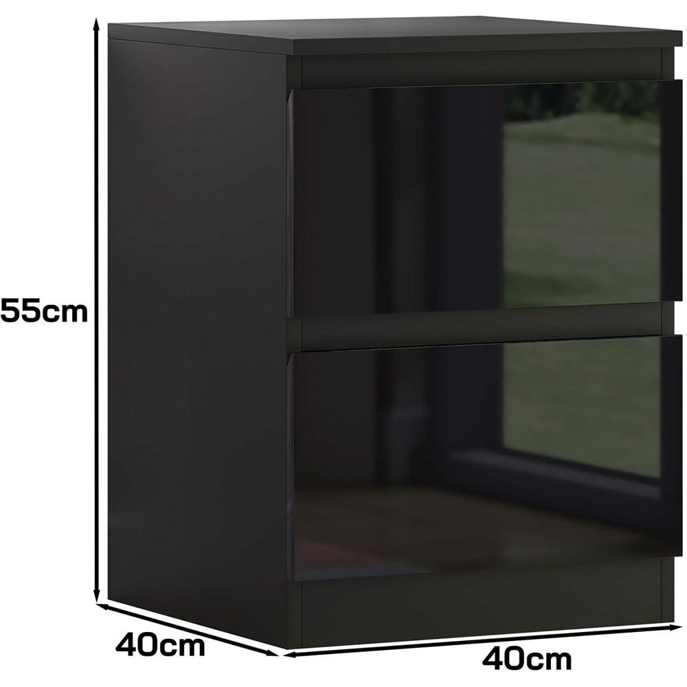 FWStyle Stora 2 Drawer Black Gloss Bedside Table Image 6