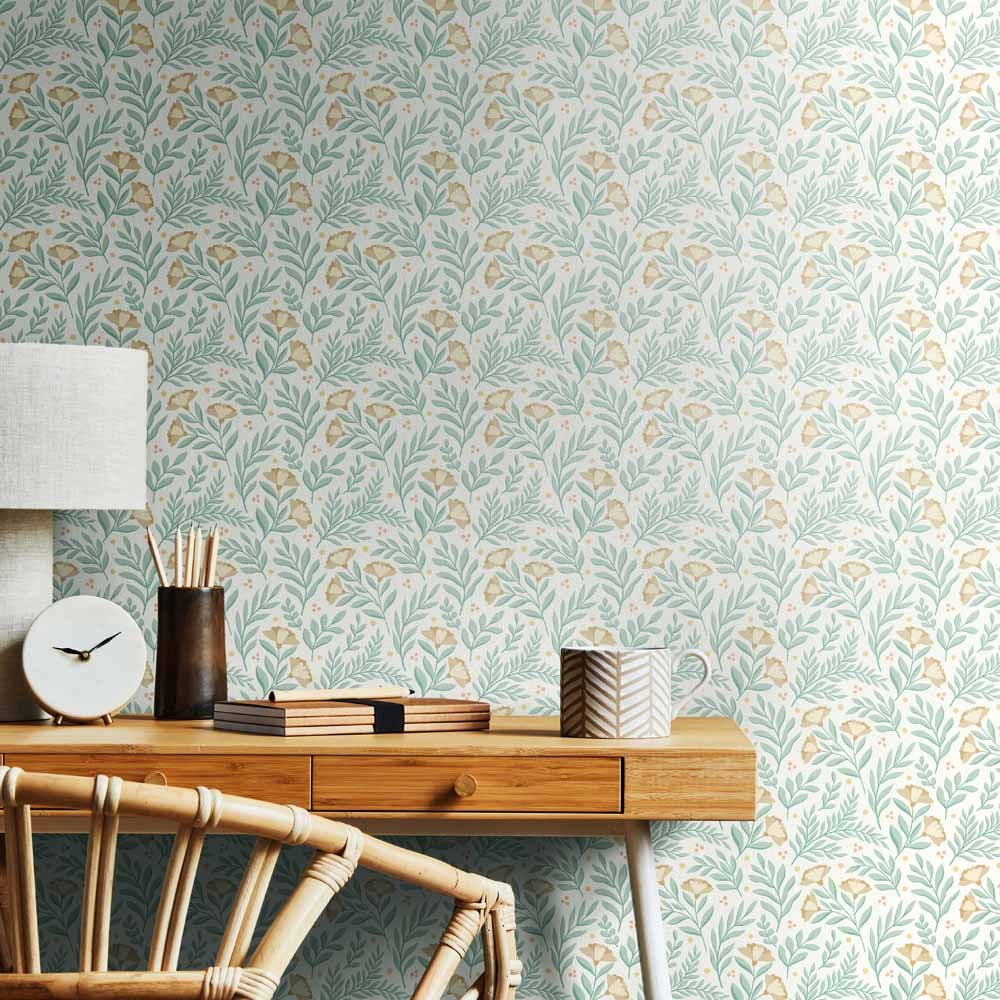 Hoopla Walls Petite Posy Seafoam Non Woven Wallpaper Image 2