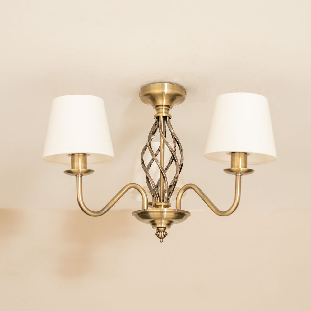 ValueLights Memphis Antique Brass Barley Twist LED Ceiling Lamp Image 4