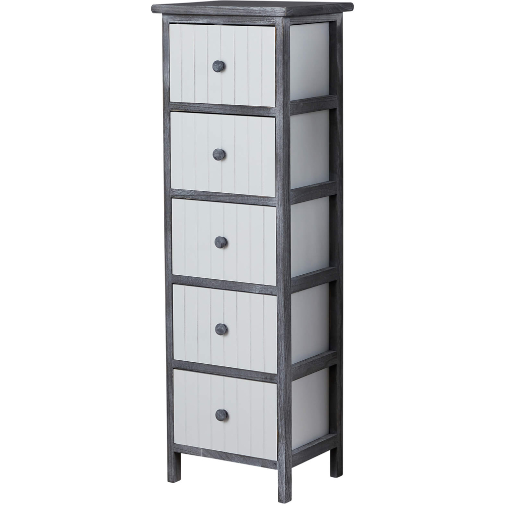 Home Source Mosbach 5 Drawer Grey Washed and White Solid Wooden Storage Unit Image 2