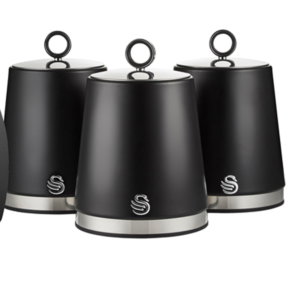 Swan Serenity EEJB277 Black Bread Bin with 3 Piece Canister Set Image 3